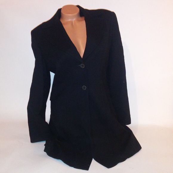 Larry Levine Suits Coat Jacket Size 8 Solid Black 100% Wool Crepe Double Breaste - Picture 5 of 16